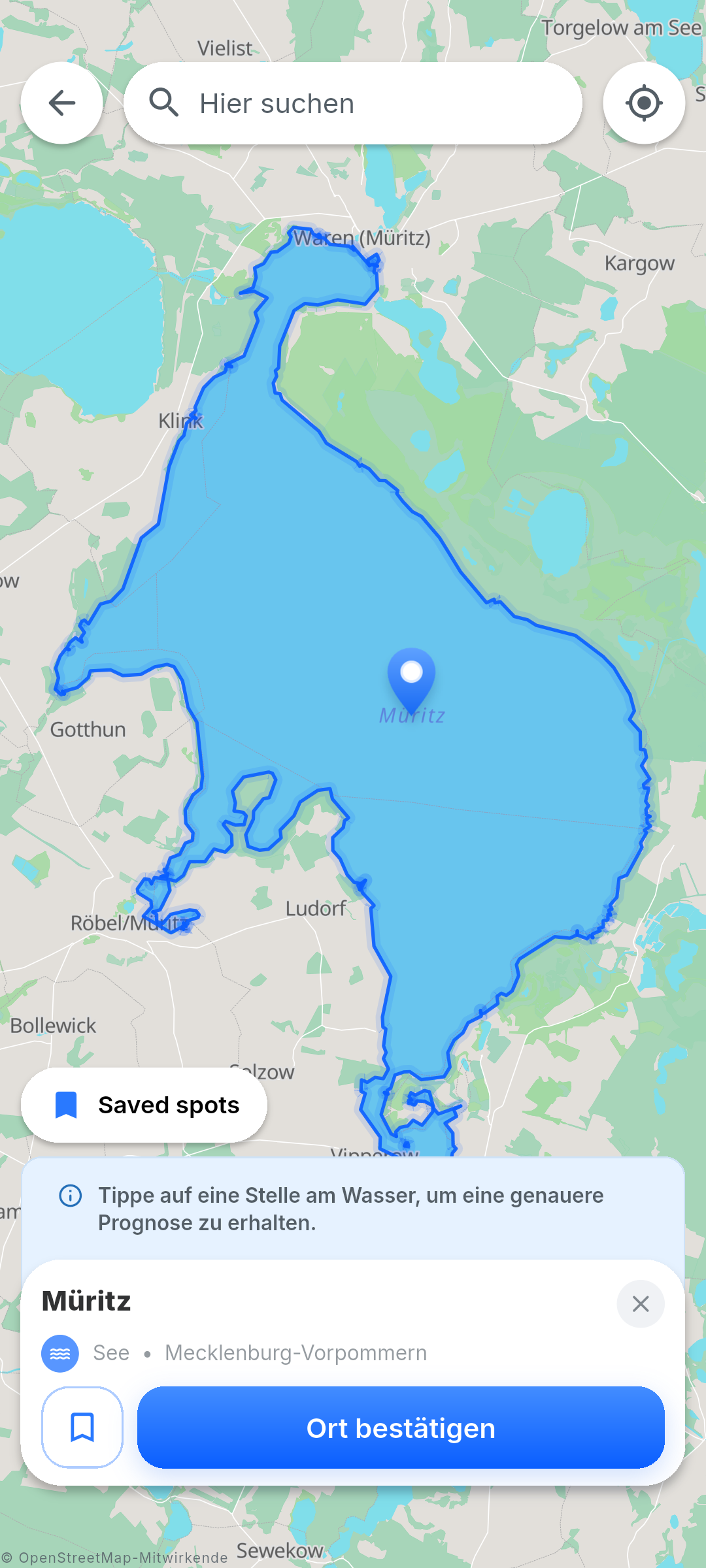 Auswahl der Müritz auf der BiteRadar-Karte