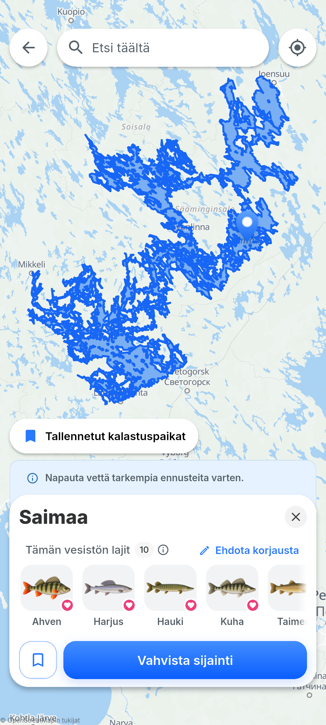 Saimaan valinta BiteRadarin kartalla