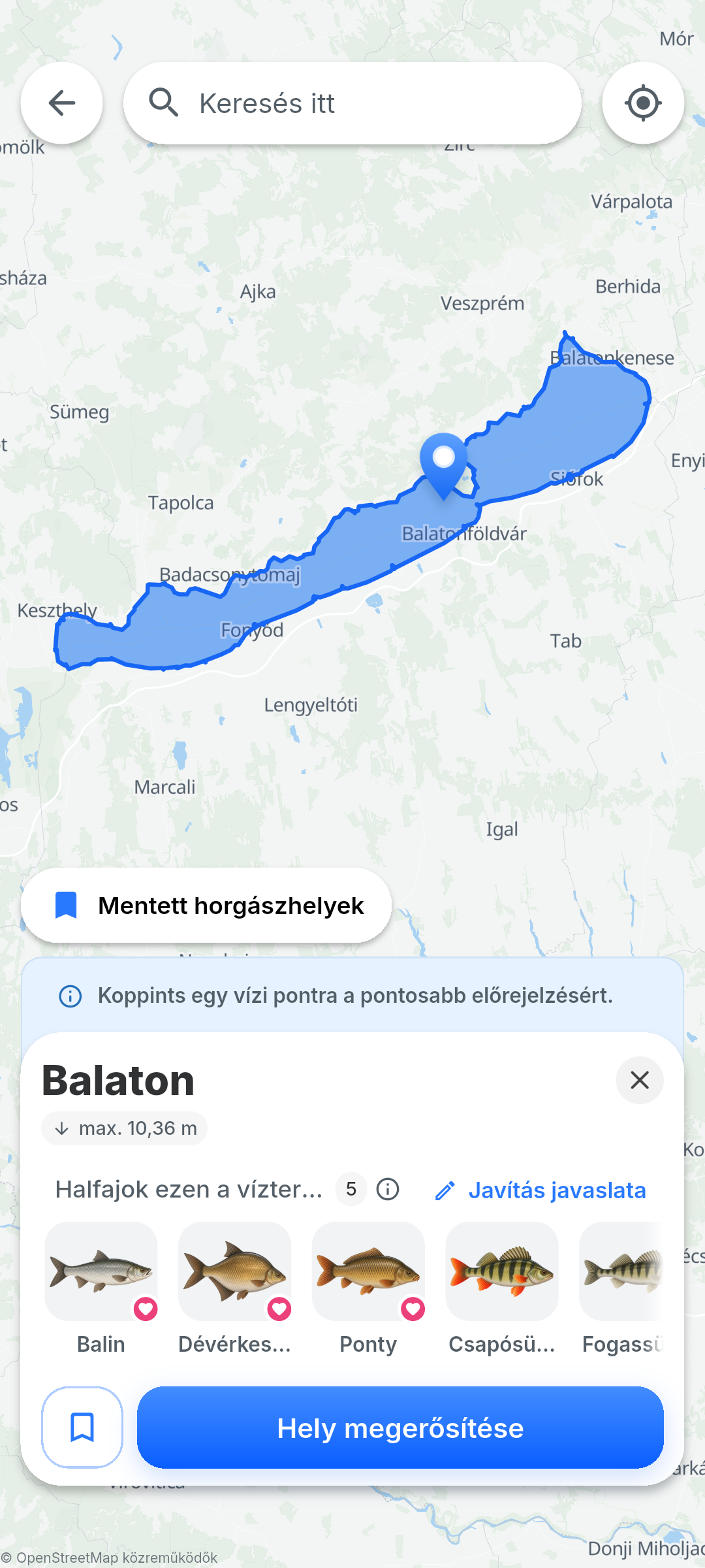 A Balaton kiválasztása a BiteRadar térképén