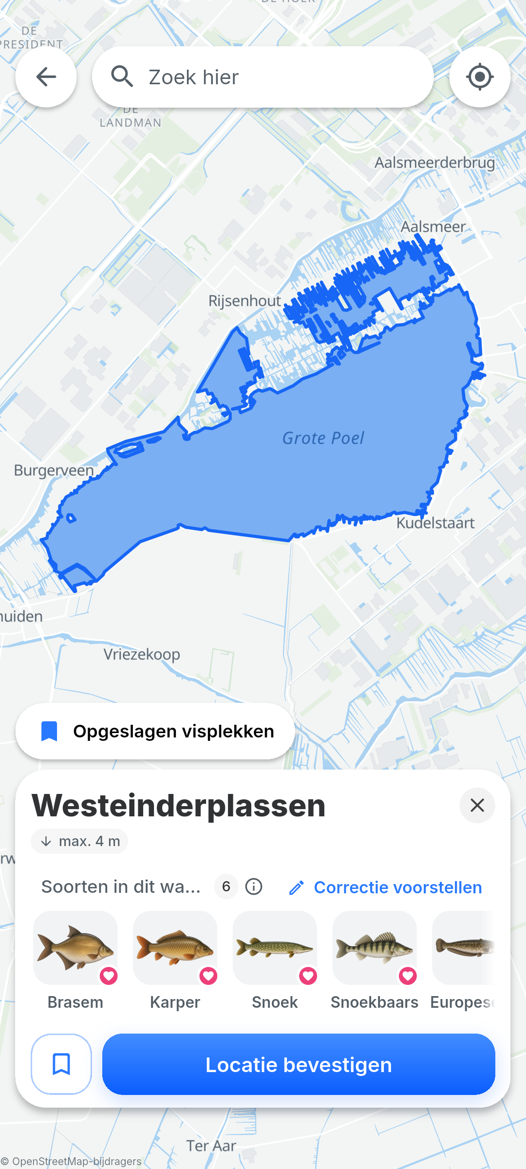 De Westeinderplassen kiezen op de kaart van BiteRadar
