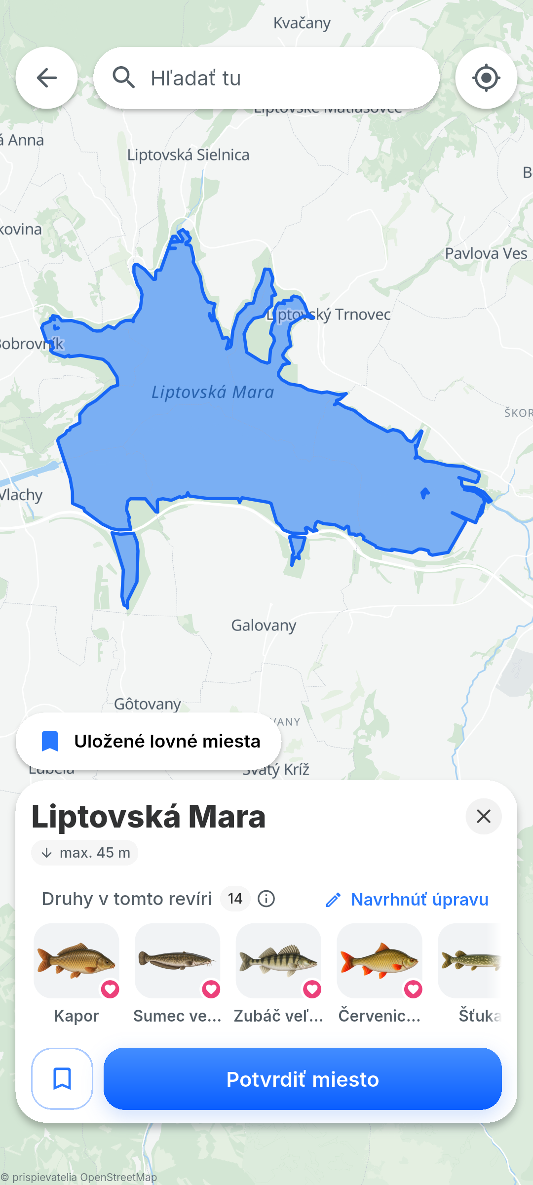 Výber Liptovskej Mary na mape BiteRadar